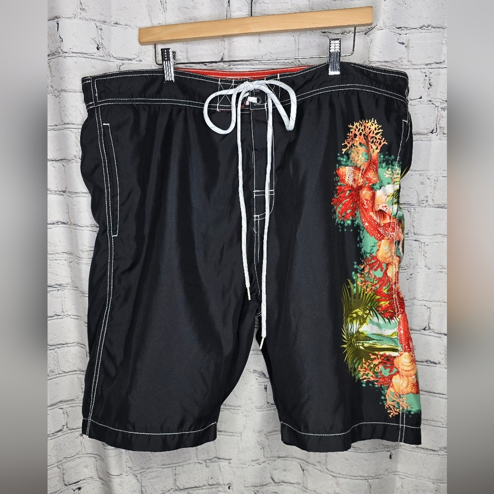 Tommy Bahama Black Tropical Print Men's Swim Shorts Size XL‎